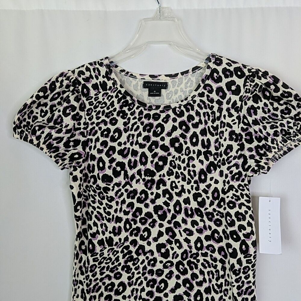Sanctuary Cheetah Print Black Lavender Ivory Sheath Dress Puff Sleeve Size 16 - Picture 2 of 8